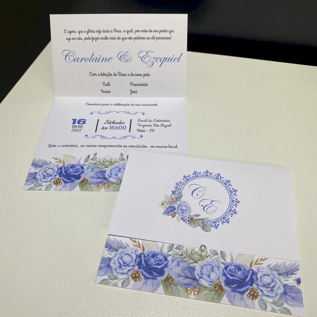 Convite de Casamento (Mini - 39) Floral Azul Serenity