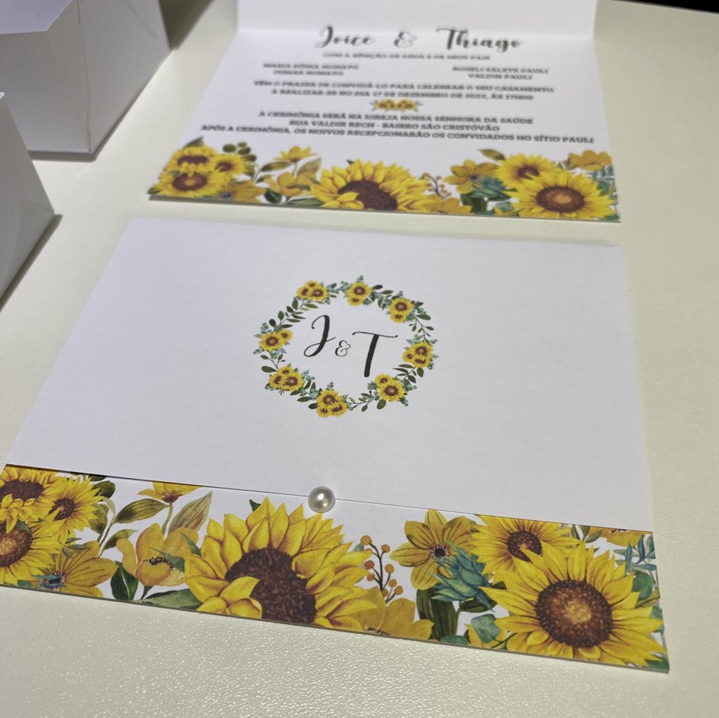 Convite de Casamento (Mini - 40) Floral Amarelo Girassol