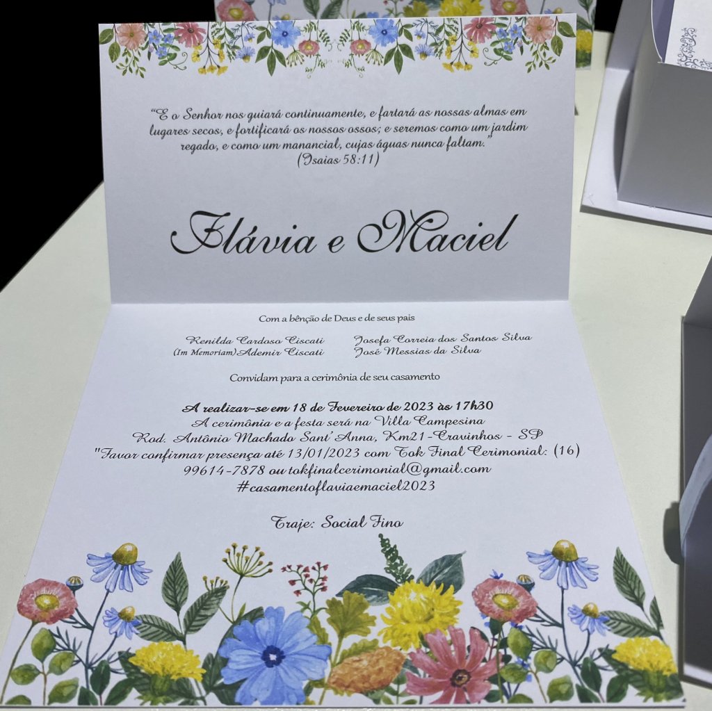 Convite de Casamento (Mini - 41) Floral Colorido Azul Amarelo Verde Vermelho