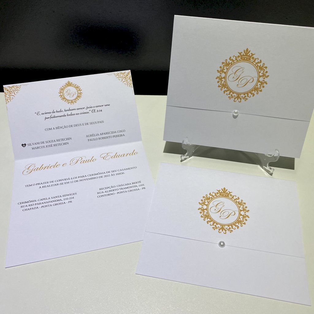 Convite de Casamento (Mini - 42) Brasão Dourado