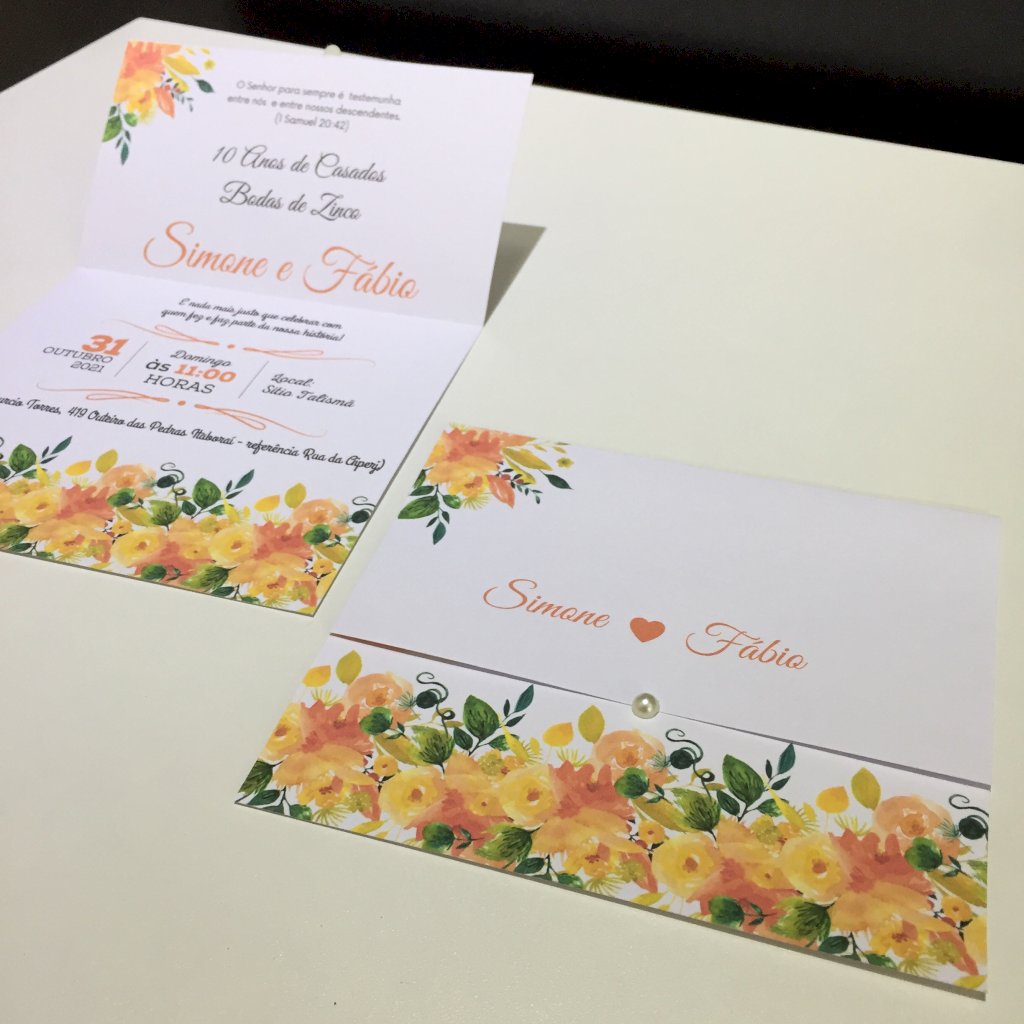 Convite de Casamento (Mini - 47) Floral Amarelo Laranja