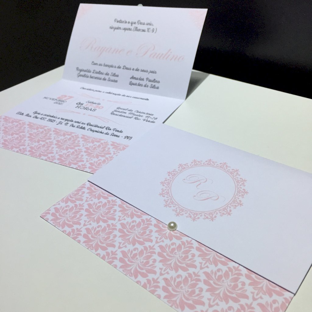 Convite de Casamento (Mini - 48) Arabesco Rose Rosa