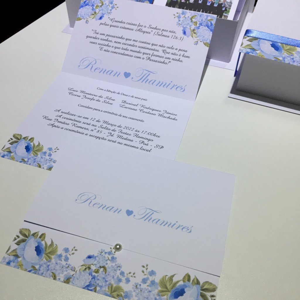 Convite de Casamento (Mini - 51) Floral Azul Serenity