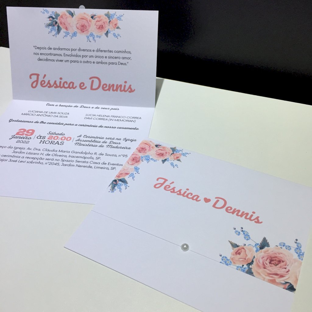 Convite de Casamento (Mini - 52) Floral Rose Rosa