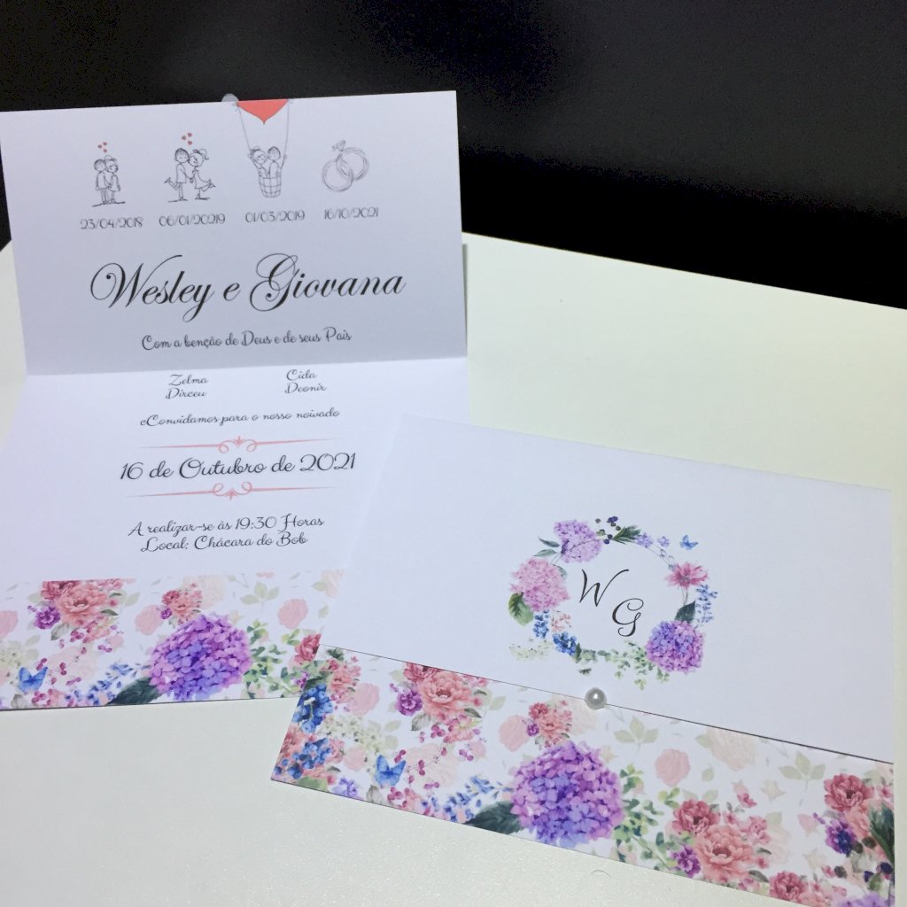 Convite de Casamento (Mini - 53) Floral Lilás e Rose