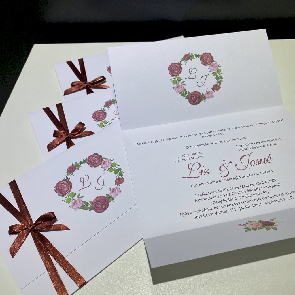 Convite de casamento (Premium-19) Floral Marsala