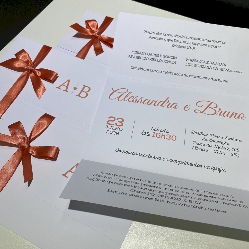 Convite de casamento (Premium-20) Terracota Laço