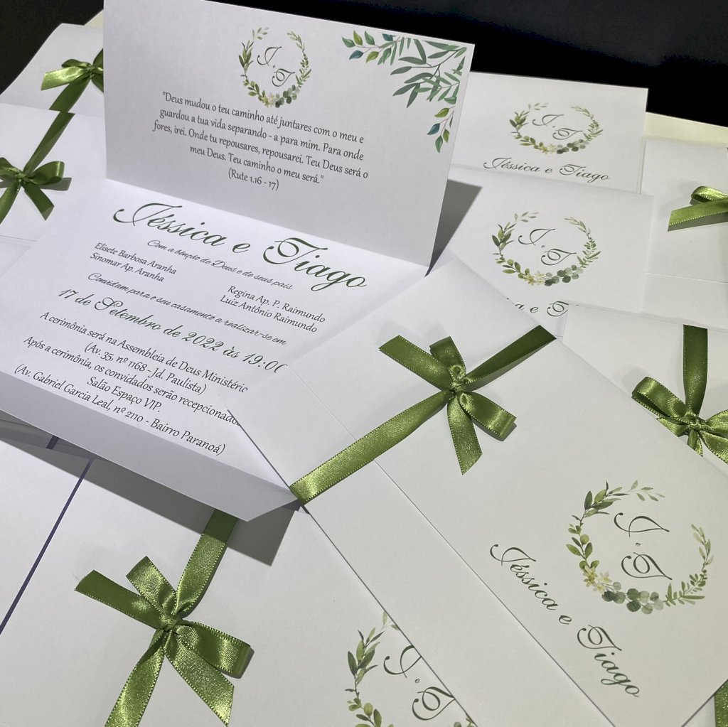 Convite de casamento (Premium-24)Floral Verde Musgo