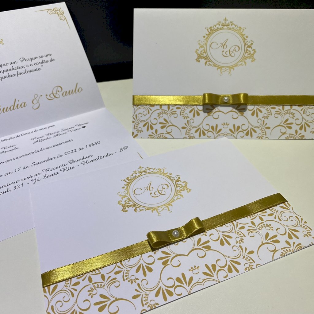Convite de casamento (Premium-32) Arabesco Dourado