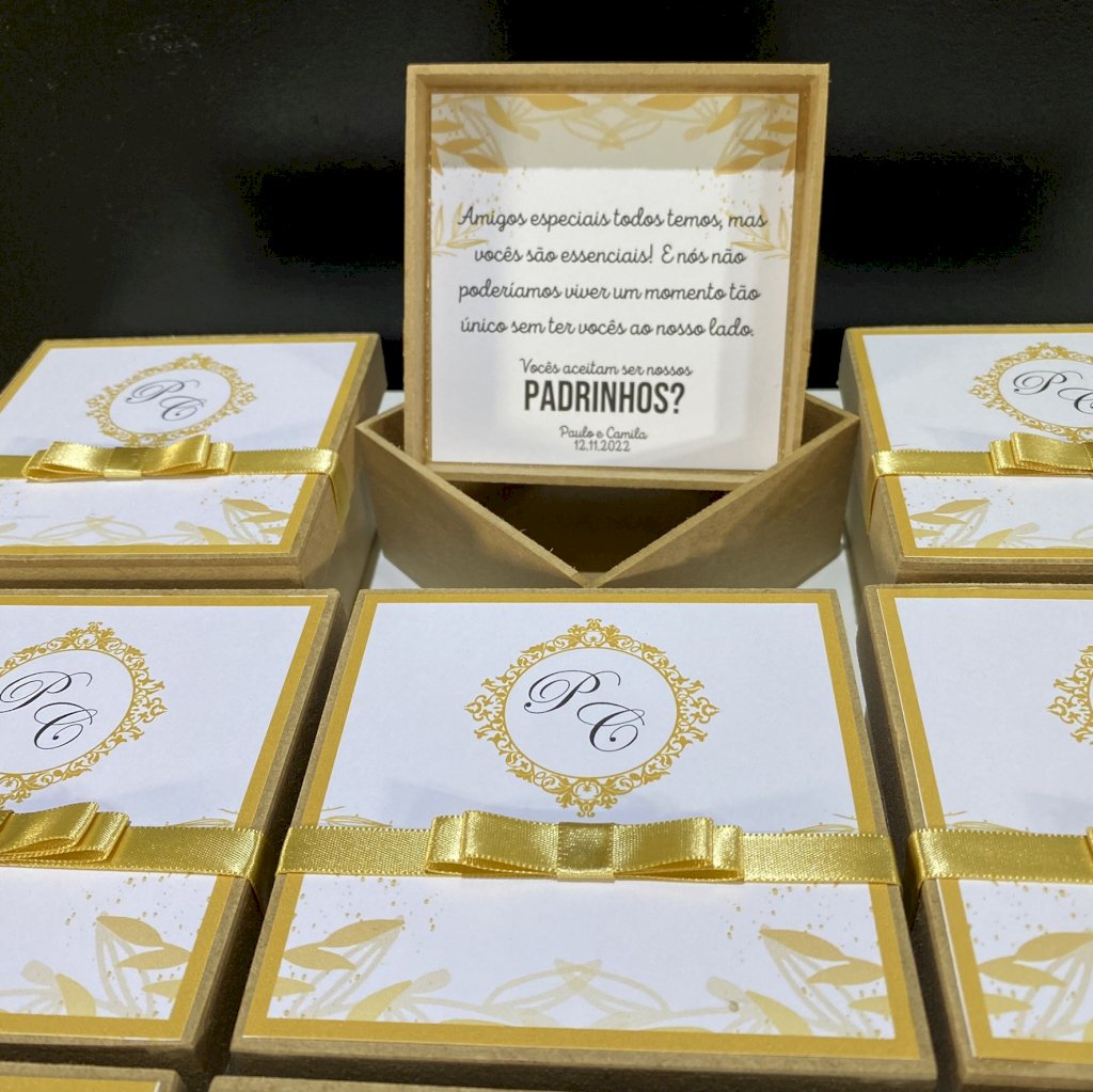 Caixinha de MDF (MDF-05) Dourado para Padrinhos, Pajens e Daminhas vários tamanhos