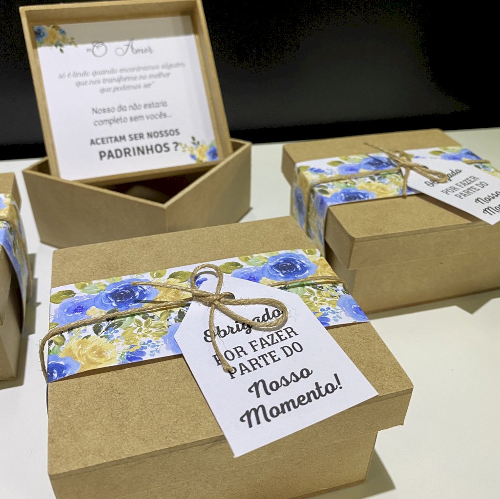 Caixinha de MDF (MDF-07) para Padrinhos, Pajens e Daminhas vários tamanhos Floral Azul Serenity