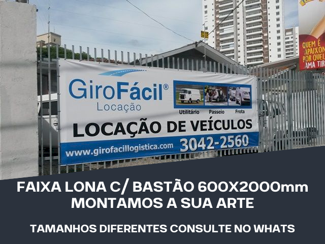 Faixa lona c/ bastão e cordão - 600x2000mm - Lona Brilho 340g 