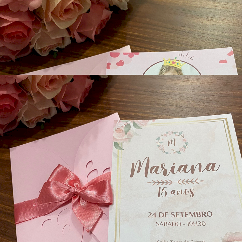 Convite para 15 Anos (A4 15anos - 45) Envelope Rosa