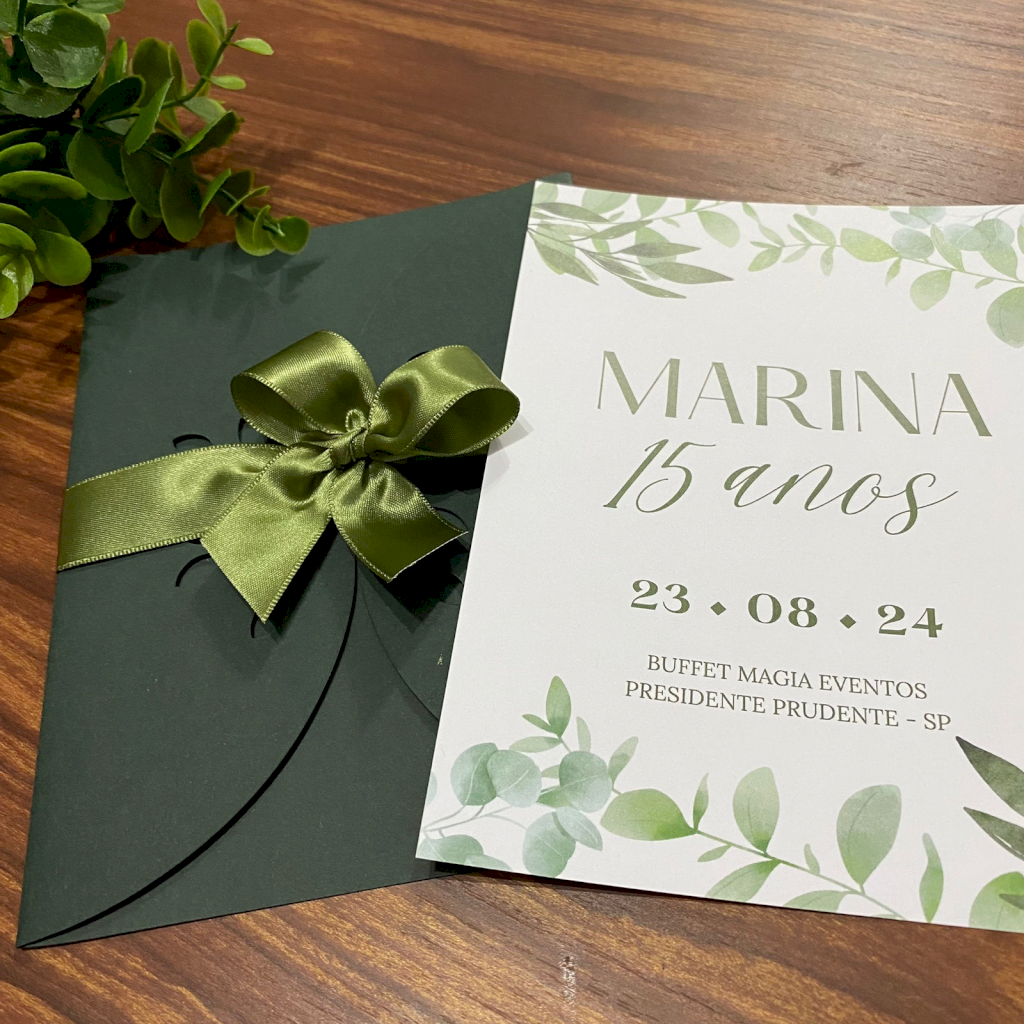 Convite para 15 Anos (A4 15anos - 46) Envelope Verde Musgo