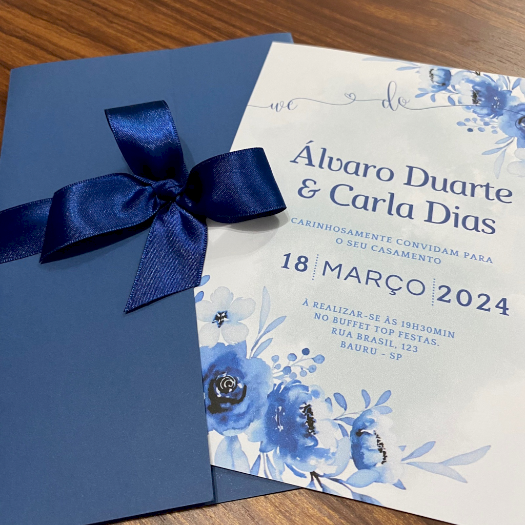 Convite para Casamento com envelope Azul - CV08