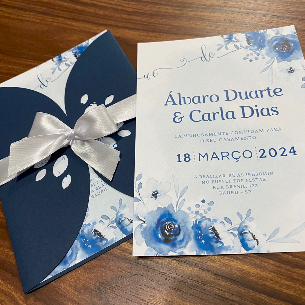 Convite para Casamento com envelope Azul - CV10