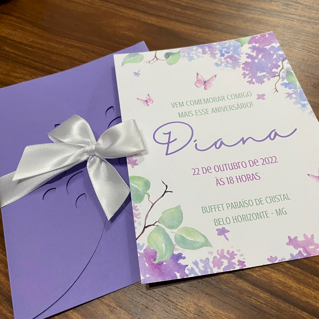 Convite 15 anos com envelope lilás Floral Lilás - CV12