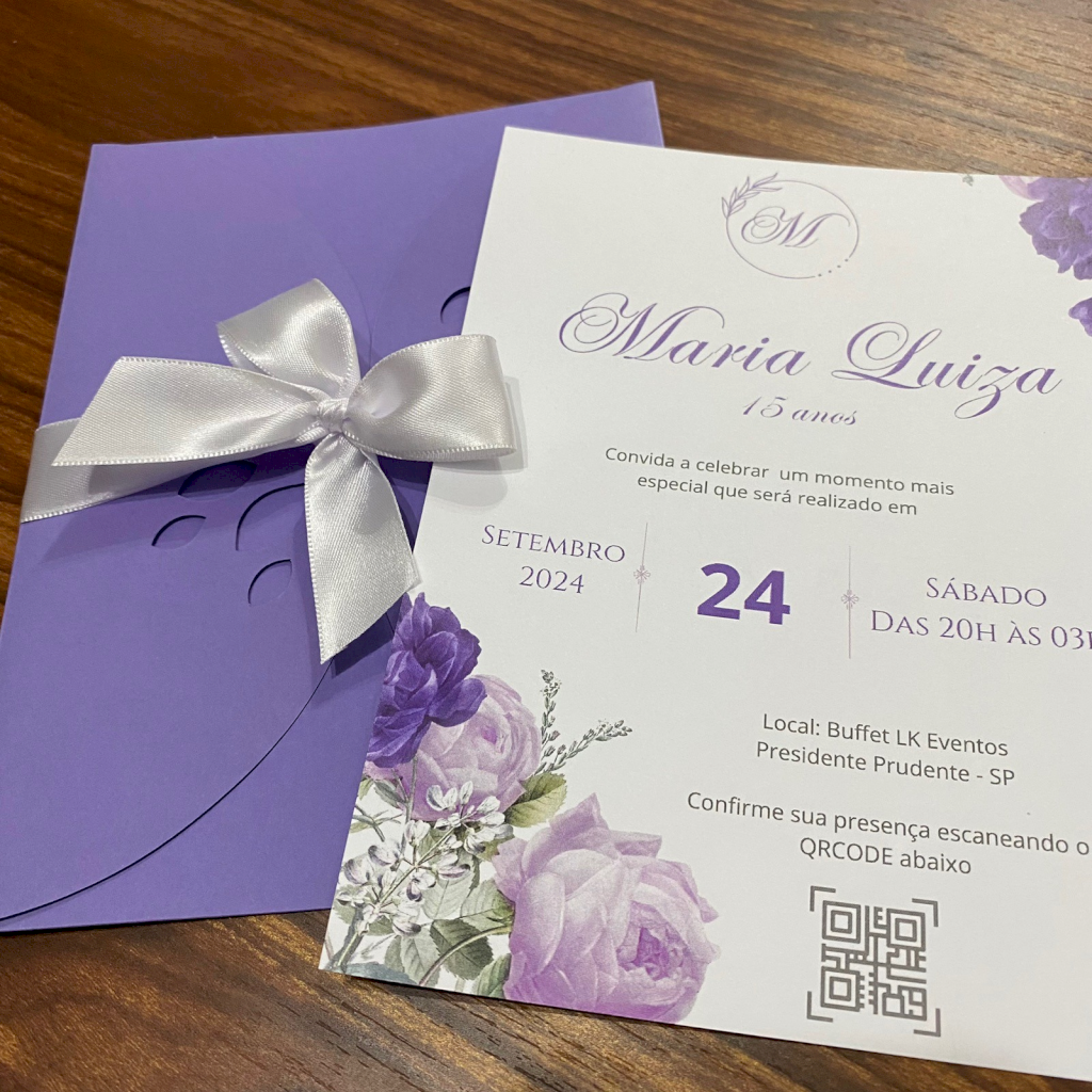 Convite para Casamento com envelope Lilás Floral Lilás - CV13