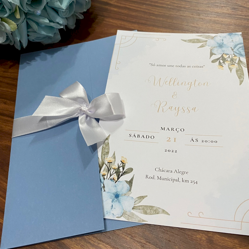 Convite para Casamento com envelope Azul Serenity - CV15