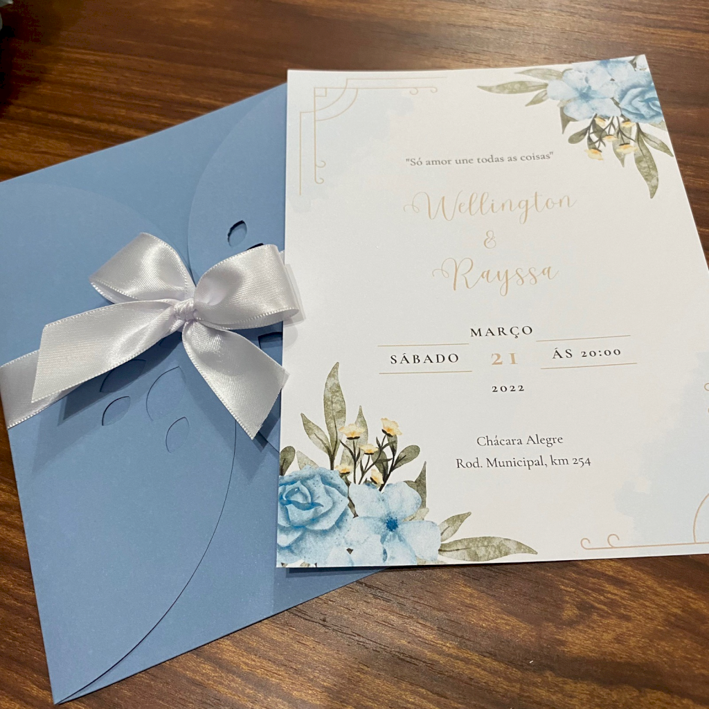 Convite para Casamento com envelope Azul Serenity- CV16