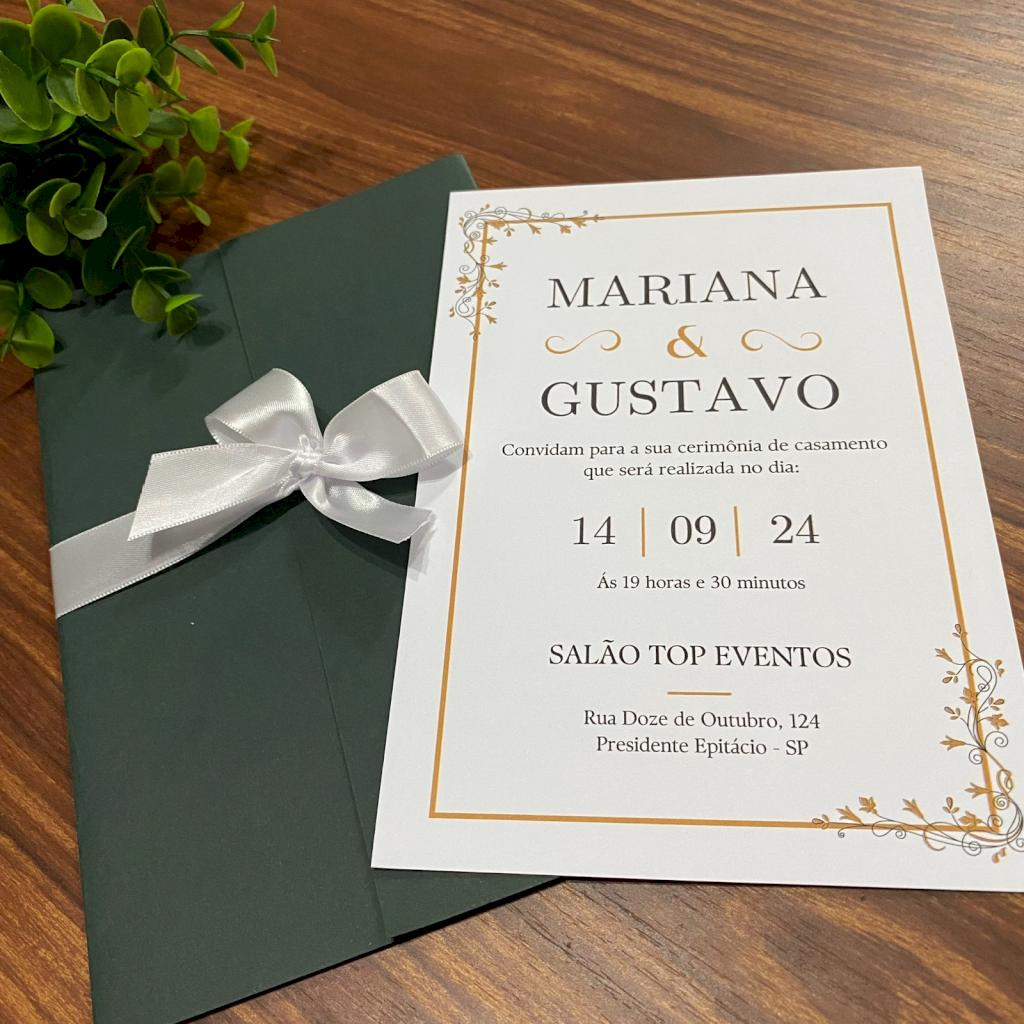 Convite para Casamento com envelope Verde Floral Verde - CV18