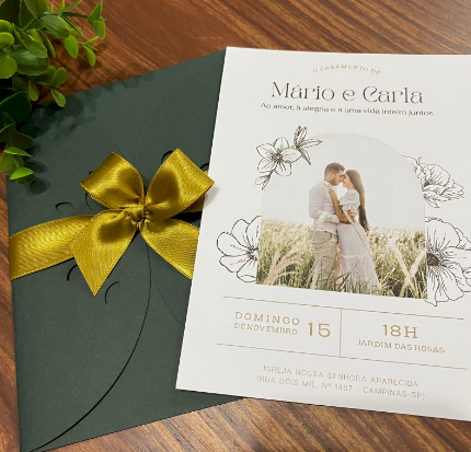 Convite para Casamento com envelope verde com foto - CV18