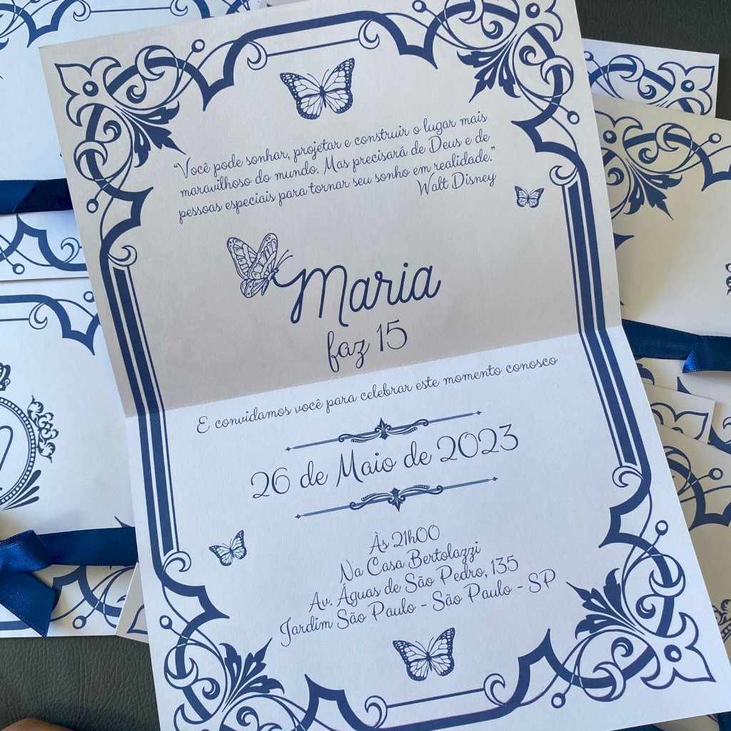 Convite para 15 anos Azul Borboletas - CV19