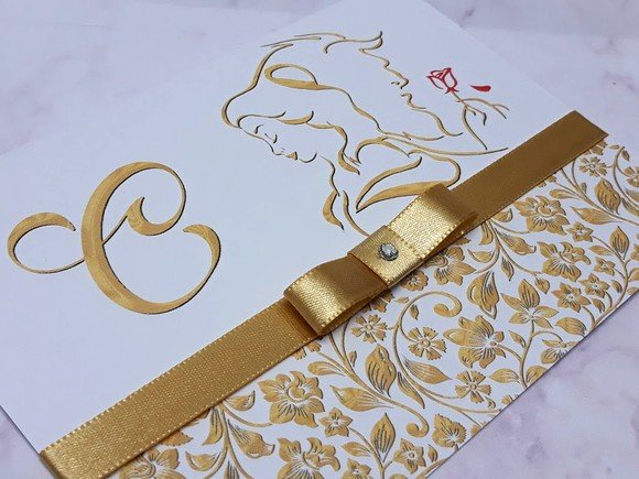 Convite 15 anos a bela e a fera dourado - CV20