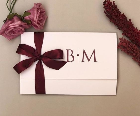 Convite de casamento clássico c/ laço marsala - CV22