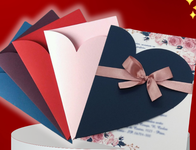 Convite envelope formato coração Várias cores