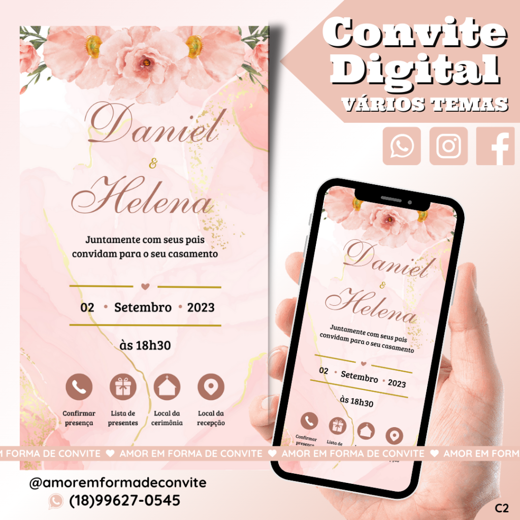Convite Virtual Digital Interativo Floral Rose - C2