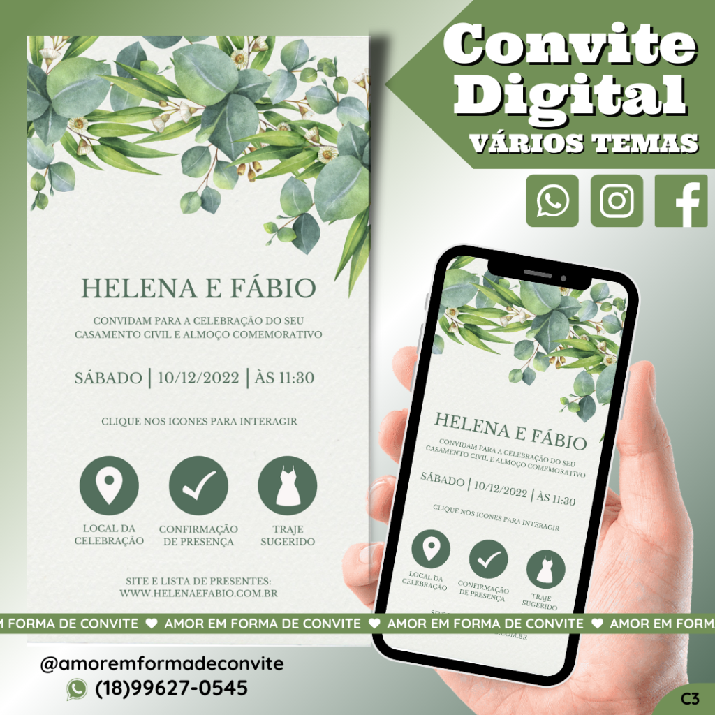 Convite Virtual Digital Interativo Verde Oliva - C3