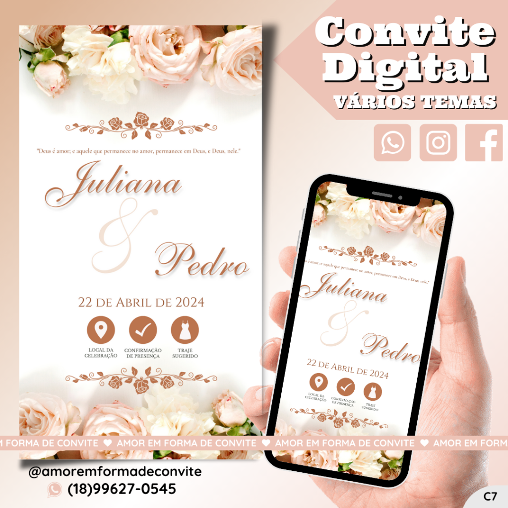 Convite Virtual Digital Interativo Rosas - C7