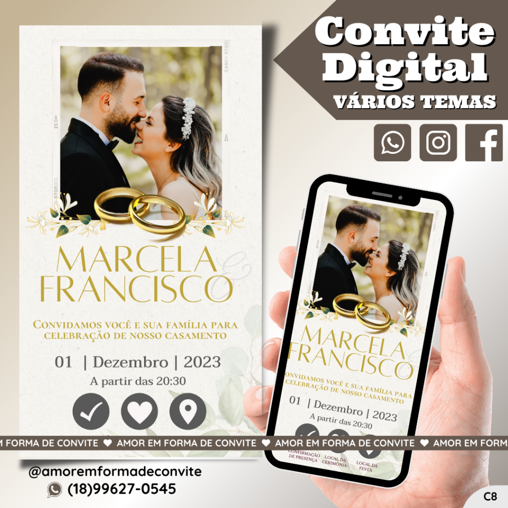 Convite Virtual Digital Interativo Aliança com Foto - C8
