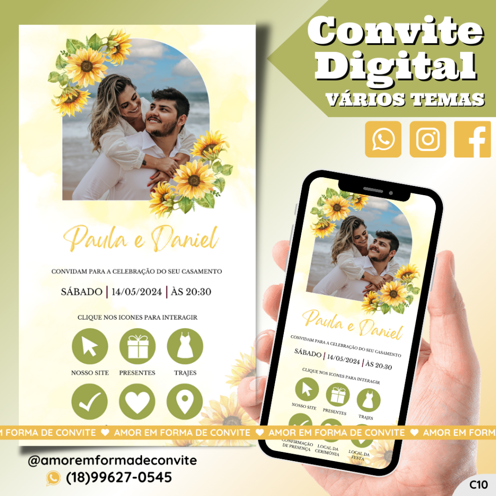Convite Virtual Digital Interativo Girassol com Foto - C10