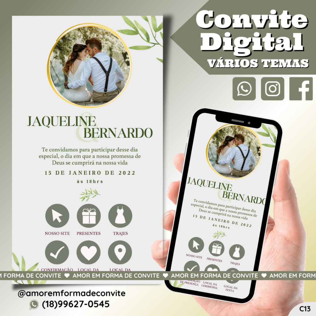 Convite Virtual Digital Interativo Folhas Verdes - C13