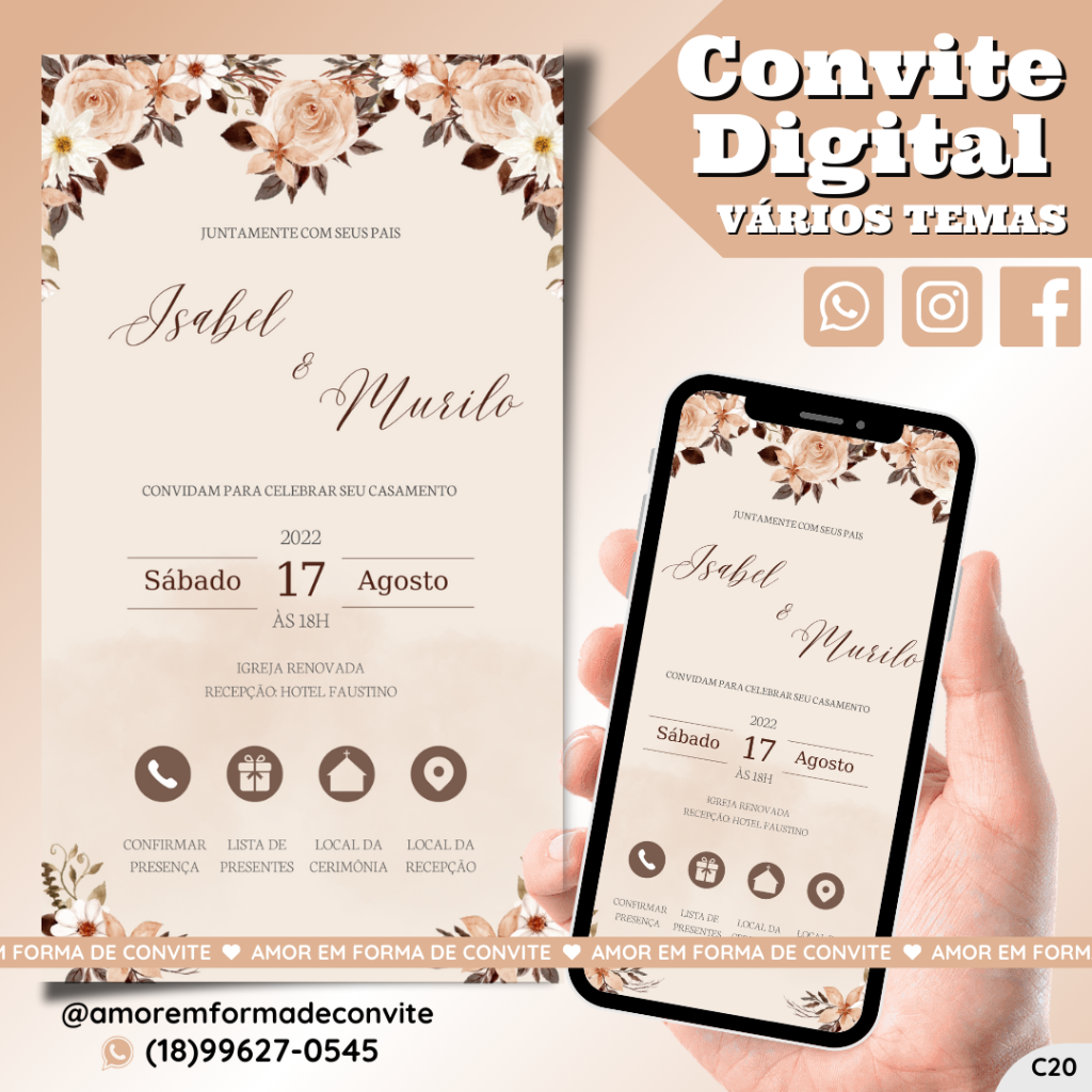 Convite Virtual Digital Interativo Rosé Pastel - C20