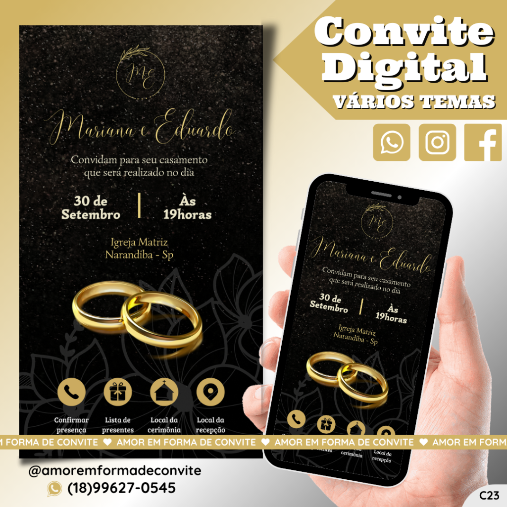Convite Virtual Digital Interativo Fundo Preto - C23