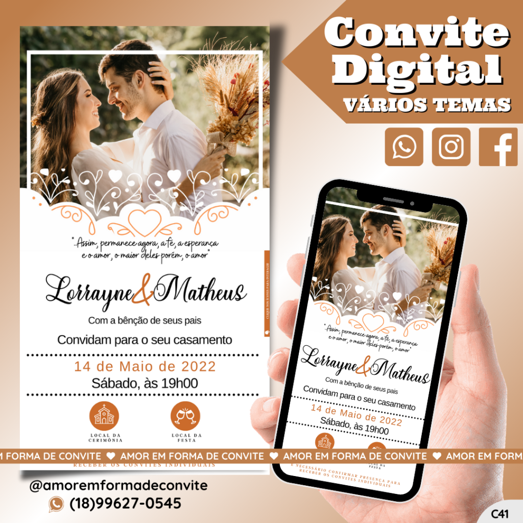 Convite Virtual Digital Interativo Floral Terracota - C41