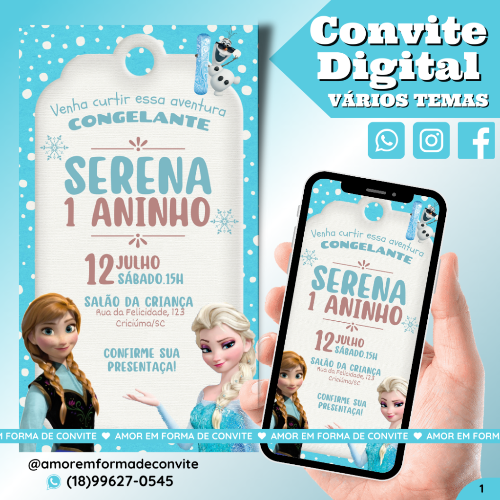 Convite Digital Infantil - Frozen - 1 