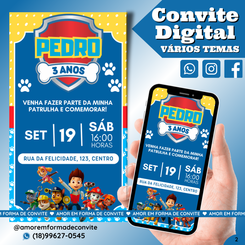 Convite Digital Infantil - Patrulha Canina - 2 