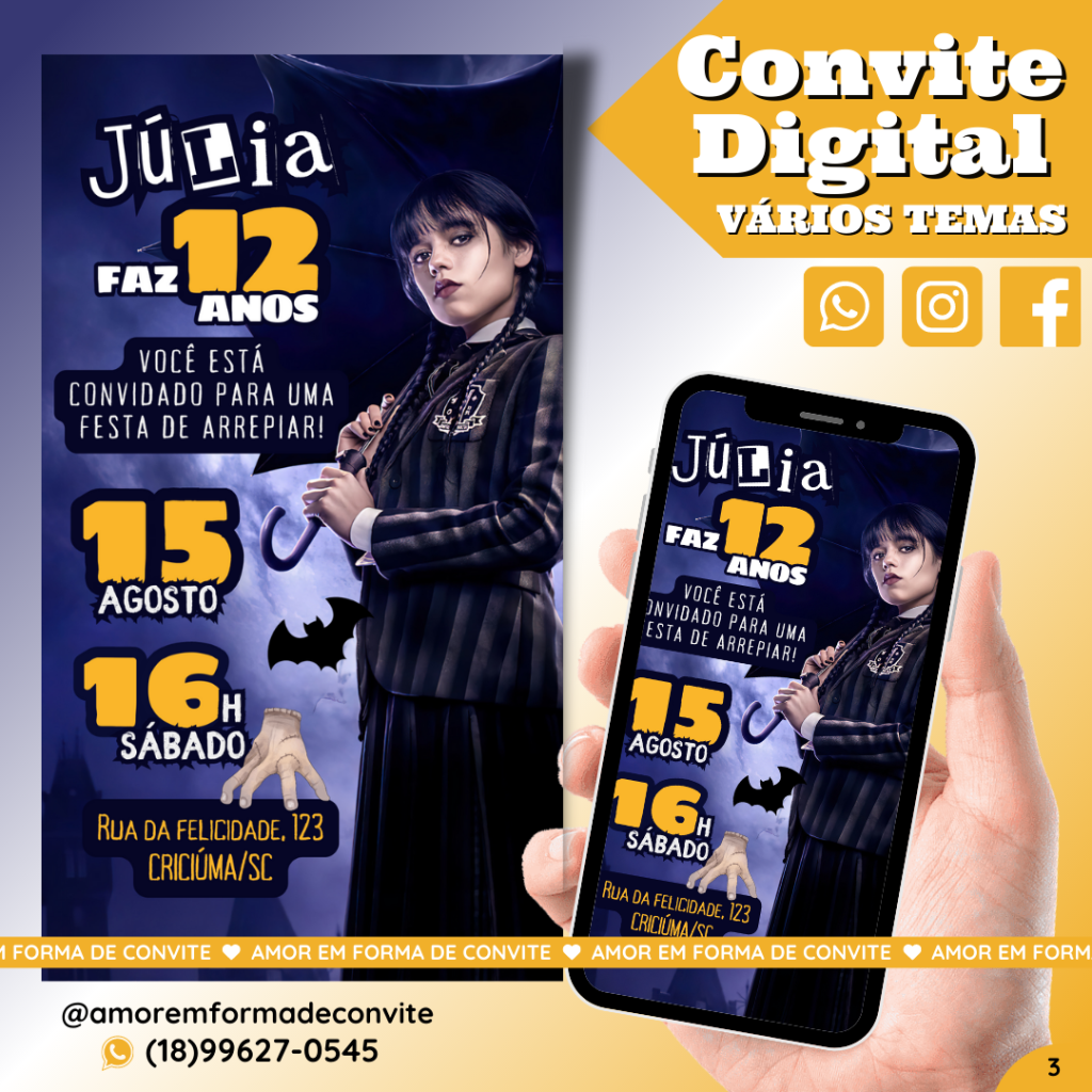 Convite Digital Infantil - Wandinha - 3 