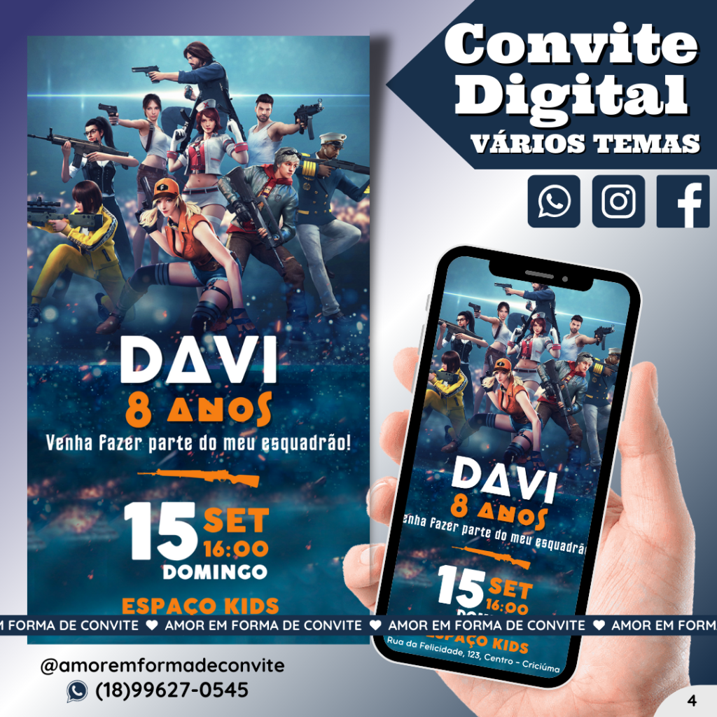 Convite Digital Infantil - Freefire - 4