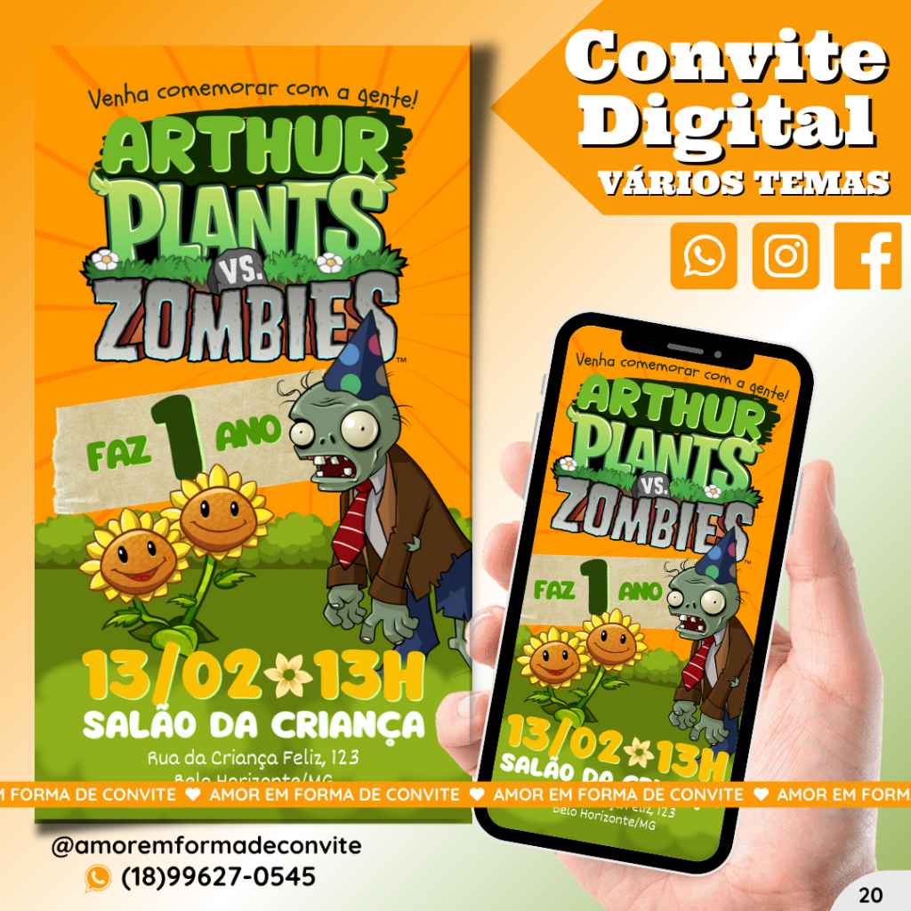 Convite Digital Infantil - Plants vs. Zumbies - 20