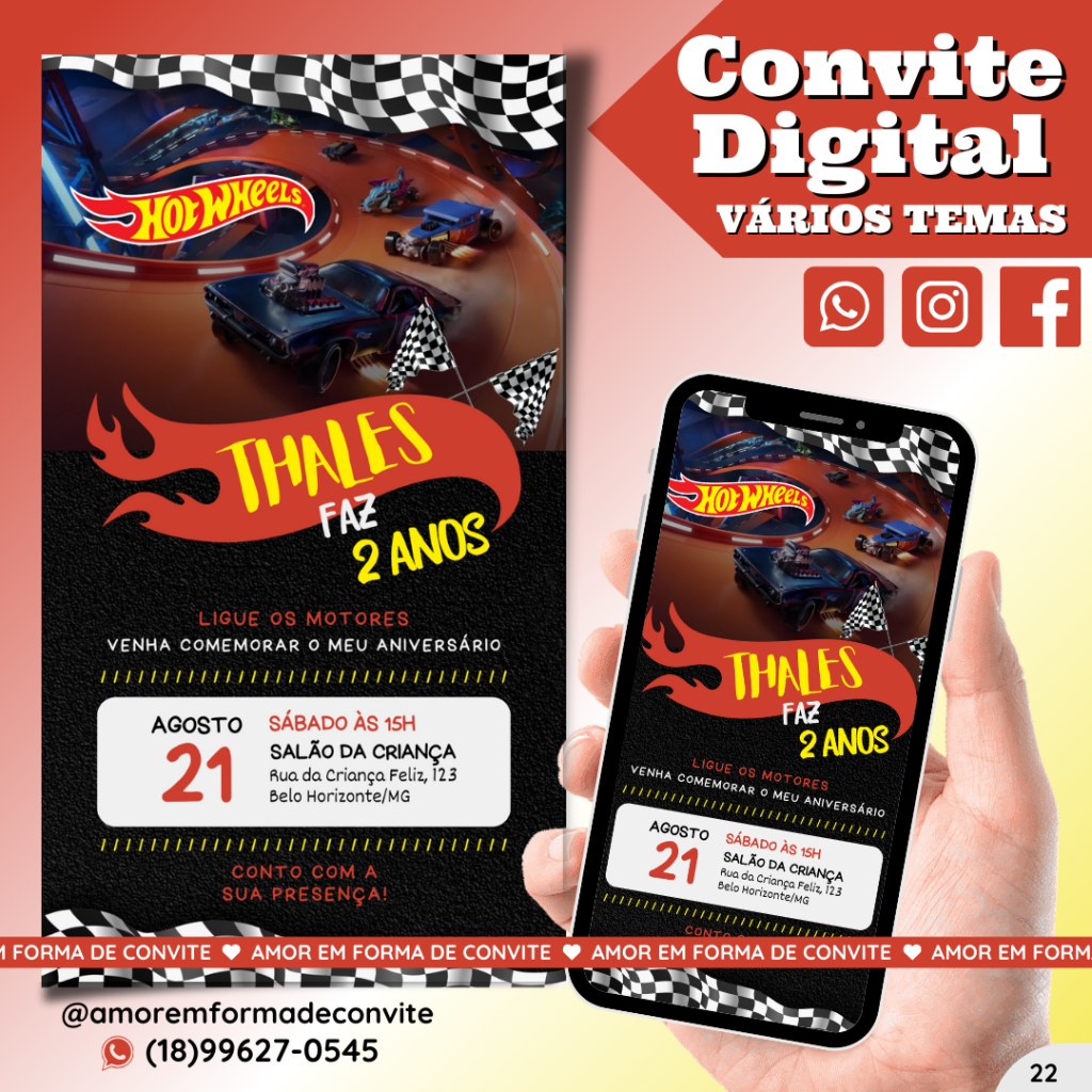 Convite Digital Infantil - Hot Wheels - 22