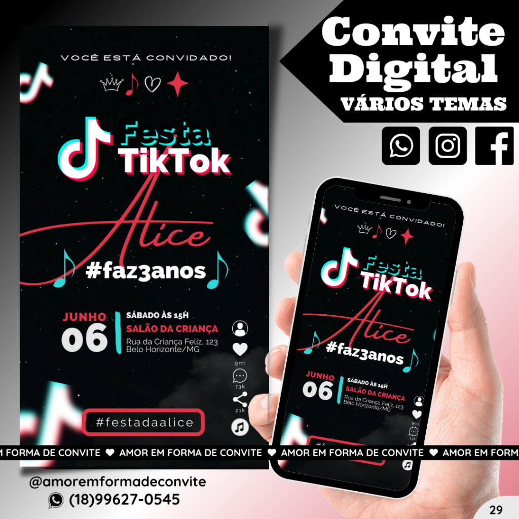 Convite Digital Infantil - Tik Tok - 29