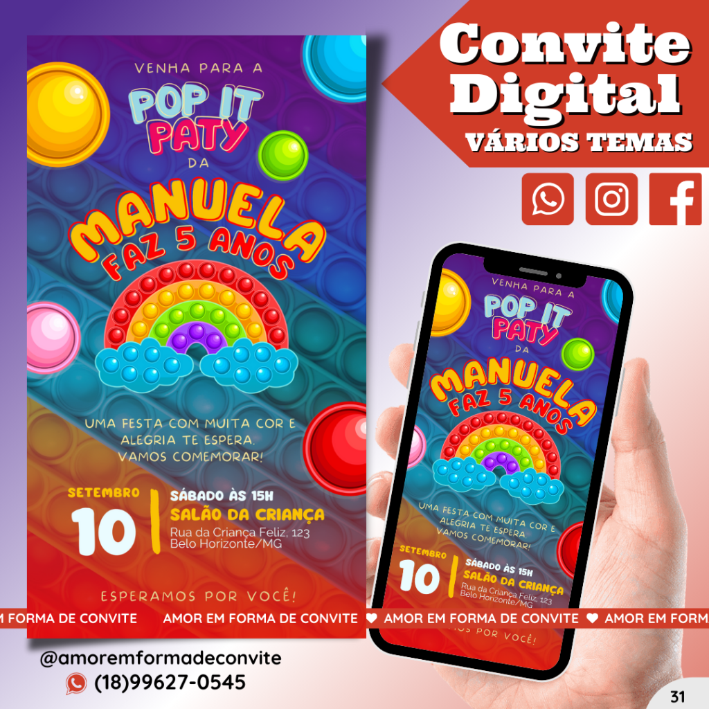 Convite Digital Infantil - Pop It - 31