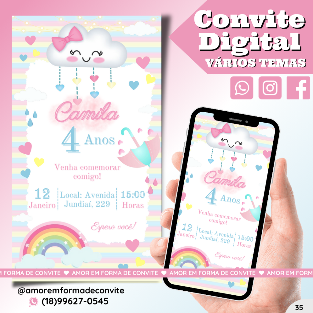 Convite Digital Infantil - Mini Nuvem - 35