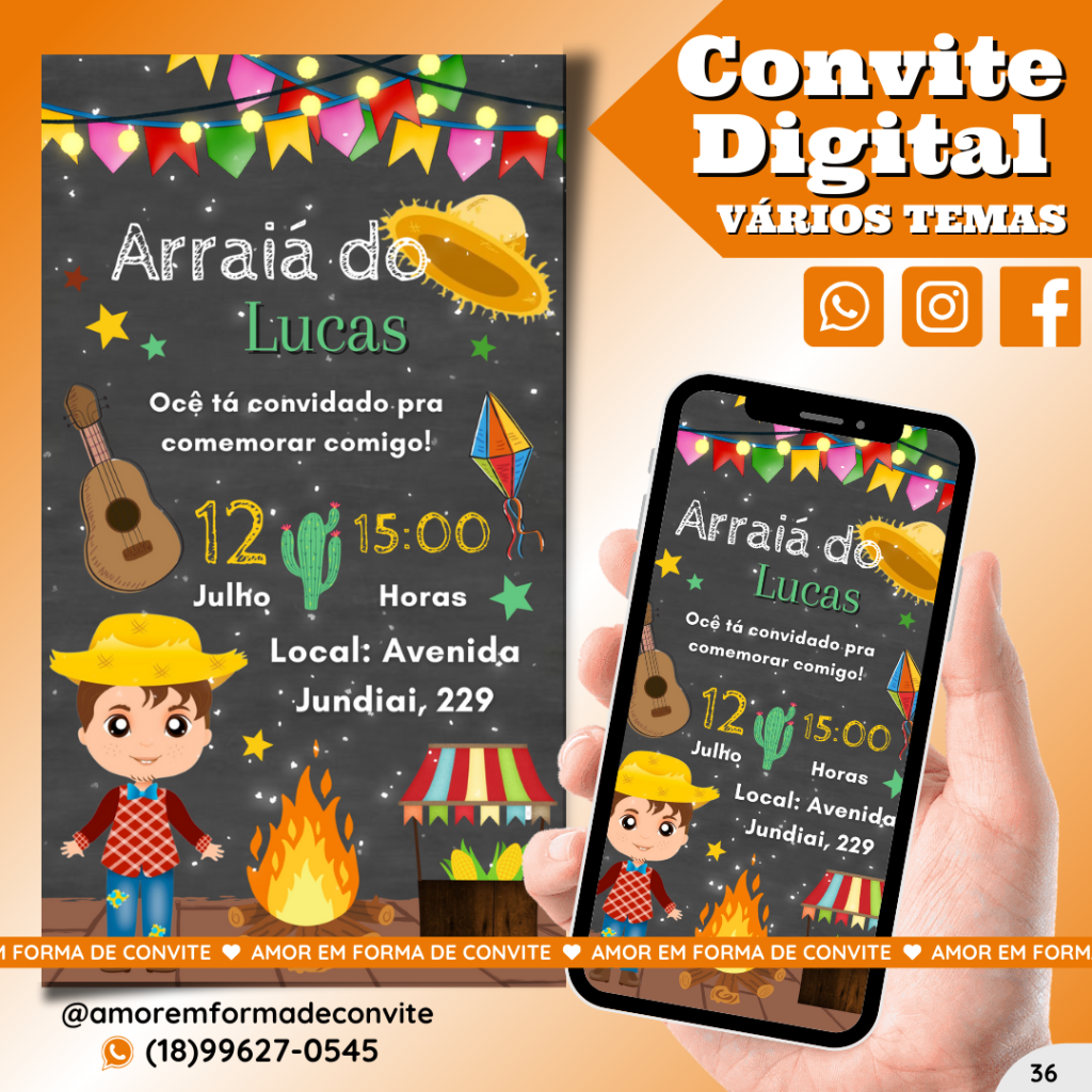 Convite Digital Infantil - Arraiá Menino - 36