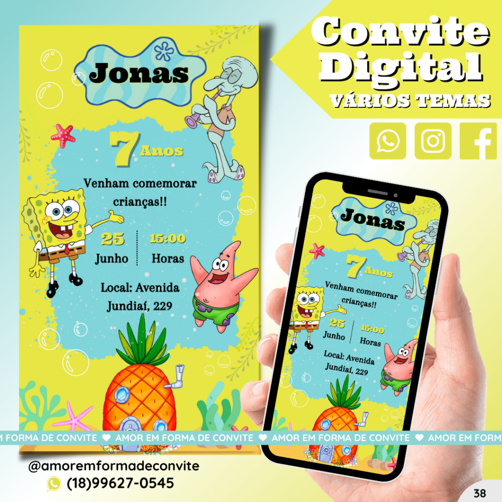 Convite Digital Infantil - Bob Esponja - 38